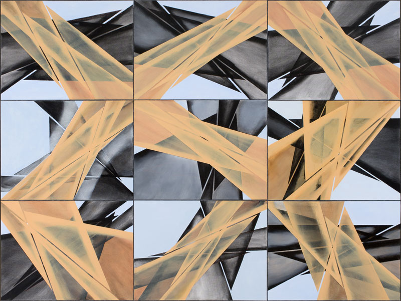 Black and Ochre #2, 2014, acrylic on canvas, 54" x 72", 9 panels